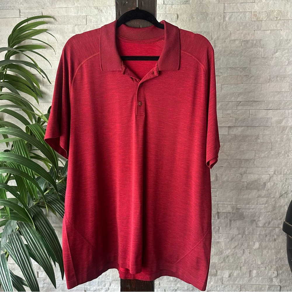 LULULEMON Red “Evolution” Short Sleeve Mens Polo Shirt Size XXL